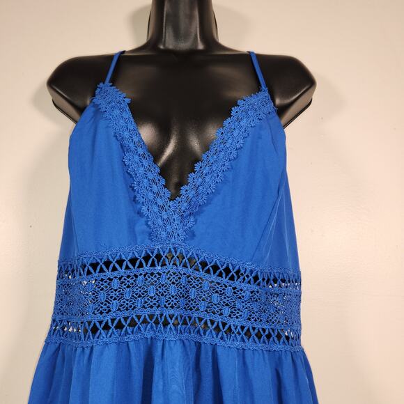 SHEIN CURVE Maxi Slip Dress Women 2XL Blue V Neck Crochet Sheer Lightweight Boho - Picture 7 of 10